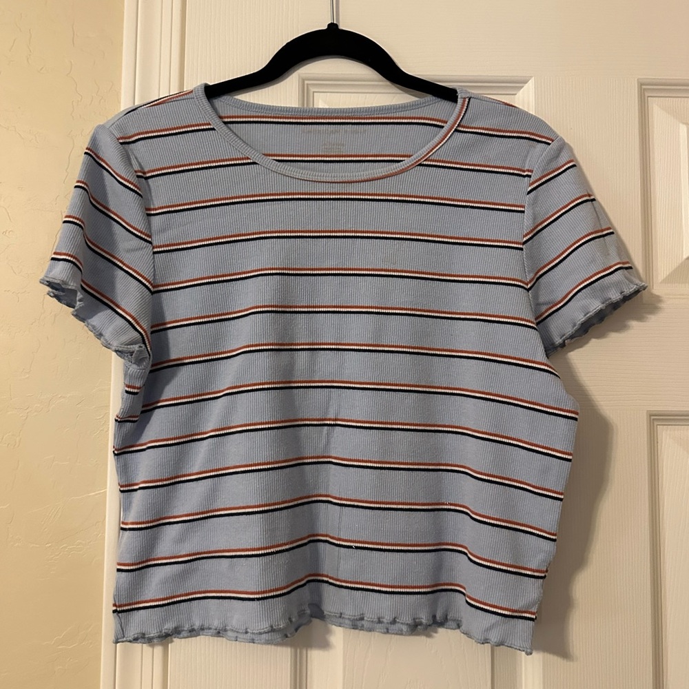 american eagle lettuce ruffle striped shirt